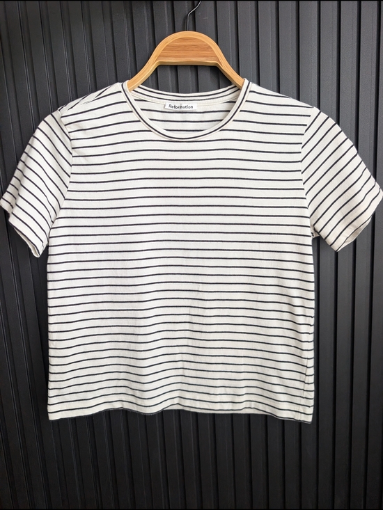 Reformation Tops - Reformation White & Black Striped Tee | Crew Neck | Size XS